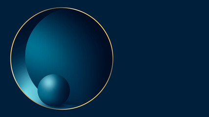 Minimalistic empty round stage, podium in blue. A circle in the wall, a volumetric sphere. Futuristic geometric smooth background. 3D illustration. 