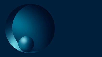 Minimalistic empty round stage, podium in blue. A circle in the wall, a volumetric sphere. Futuristic geometric smooth background. 3D illustration. 