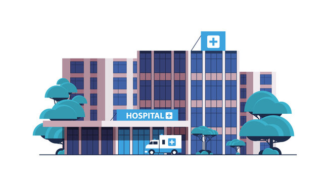 Hospital Building And Ambulance Car Medical Center Concept Modern Clinic Exterior