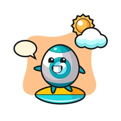 Illustration of rocket cartoon do surfing on the beach