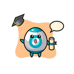 Illustration of rocket cartoon throwing the hat at graduation