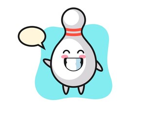 bowling pin cartoon character doing wave hand gesture