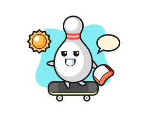 bowling pin character illustration ride a skateboard