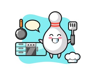 bowling pin character illustration as a chef is cooking