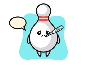 bowling pin mascot character with fever condition