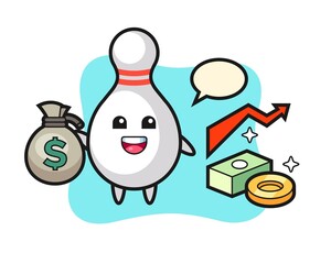 bowling pin illustration cartoon holding money sack
