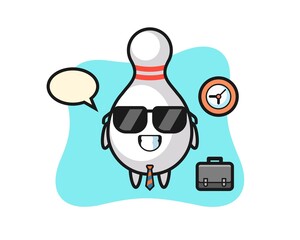 Cartoon mascot of bowling pin as a businessman