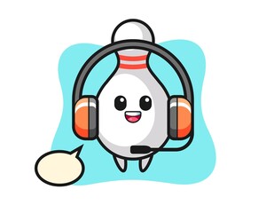 Cartoon mascot of bowling pin as a customer service
