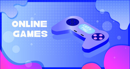 The concept of online games. The joystick controller. A gaming concept, a banner template for your website or ad. Modern isometric illustration