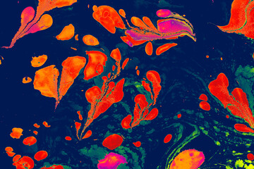 Fototapeta na wymiar Ebru marbling floral patterns. . Unique art Liquid marbling texture background