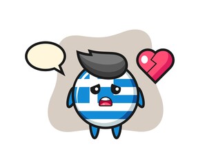 greece flag badge cartoon illustration is broken heart