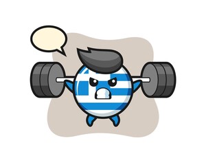 greece flag badge mascot cartoon with a barbell