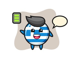 greece flag badge mascot character with energetic gesture