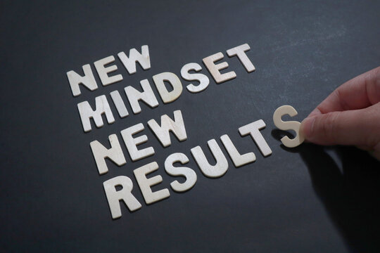New mindset new results, text words typography written on wooden, self development, life and business motivational inspirational