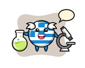 Mascot character of greece flag badge as a scientist