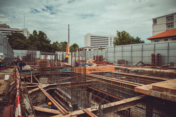 Construction site under construction of basement floor