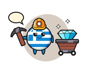 Character Illustration of greece flag badge as a miner