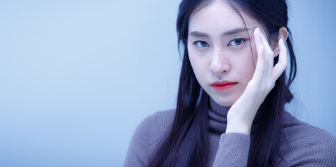 Portrait of Asian girl  has broken heart in autumn winter