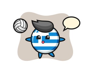 Character cartoon of greece flag badge is playing volleyball