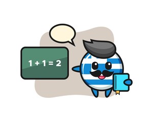 Illustration of greece flag badge character as a teacher