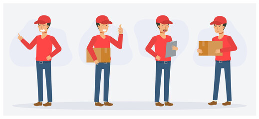 Set of delivery man in various action.Flat vector cartoon character illustration