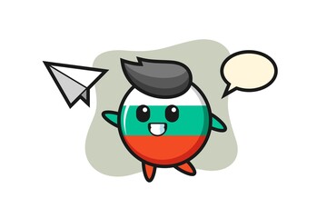 bulgaria flag badge cartoon character throwing paper airplane