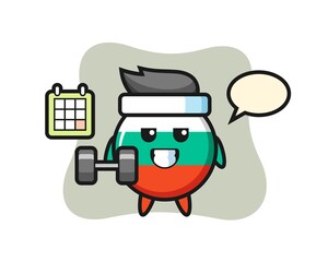 bulgaria flag badge mascot cartoon doing fitness with dumbbell