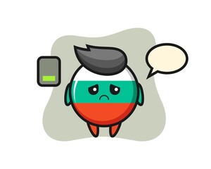 bulgaria flag badge mascot character doing a tired gesture