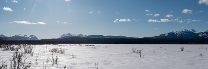 Magnificent winter panorama landscape of northern Canada take in springtime, early April during the...