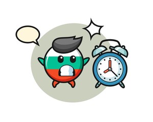 Obraz premium Cartoon Illustration of bulgaria flag badge is surprised with a giant alarm clock