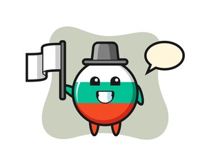 Cartoon character of bulgaria flag badge holding a flag