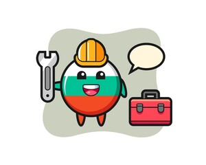 Mascot cartoon of bulgaria flag badge as a mechanic
