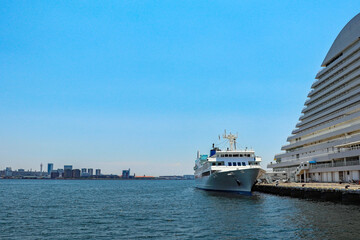 Fototapeta na wymiar 神戸港の埠頭に停泊する客船