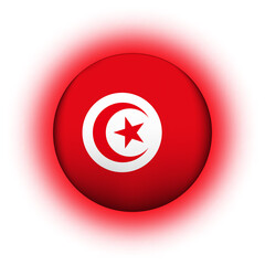 Glass light ball with flag of Tunisia. Round sphere, template icon. Tunisian national symbol. Glossy realistic ball, 3D abstract vector illustration highlighted on a white background. Big bubble