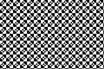 Patrón de círculos divididos en cuartos blancos y negro con esquinas triangulares en negativo
