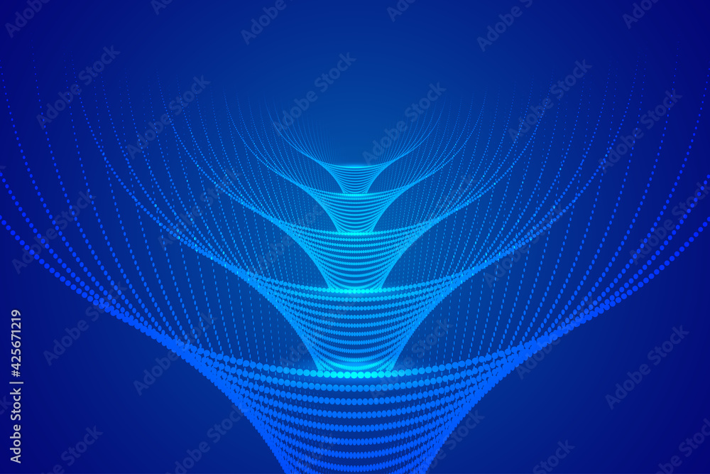Poster point particle trajectory like funnel vortex internet big data technology background