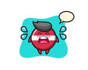 latvia flag badge cartoon illustration with crying gesture