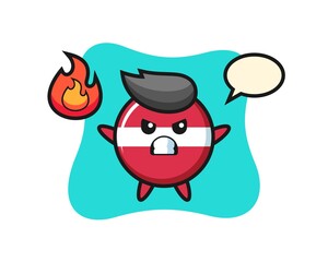 latvia flag badge character cartoon with angry gesture