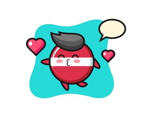 latvia flag badge character cartoon with kissing gesture