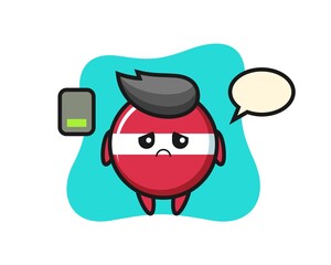 latvia flag badge mascot character doing a tired gesture