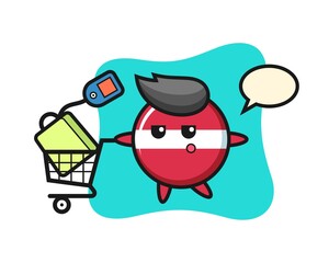 latvia flag badge illustration cartoon with a shopping cart