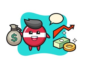 latvia flag badge illustration cartoon holding money sack