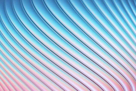 3d Illustration  rows of neon  textile line  . Patter on a pink and blue  background, pattern. Geometric background, weave pattern.