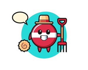 Mascot character of latvia flag badge as a farmer
