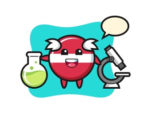 Mascot character of latvia flag badge as a scientist