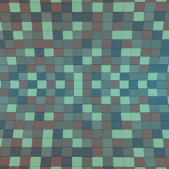 Abstract surface made of multicolored squares. Horizontal kink with perspective.