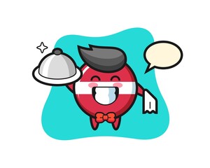 Character mascot of latvia flag badge as a waiters