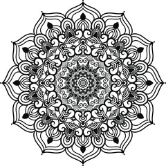 Black isolated ethnic mandala design. Anti-stress coloring page for adults. Hand drawn illustration.
