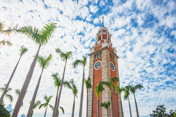 Kowloon Clock Tower in Winter Blue Sky Day, Hong Kong