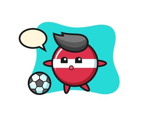 Illustration of latvia flag badge cartoon is playing soccer